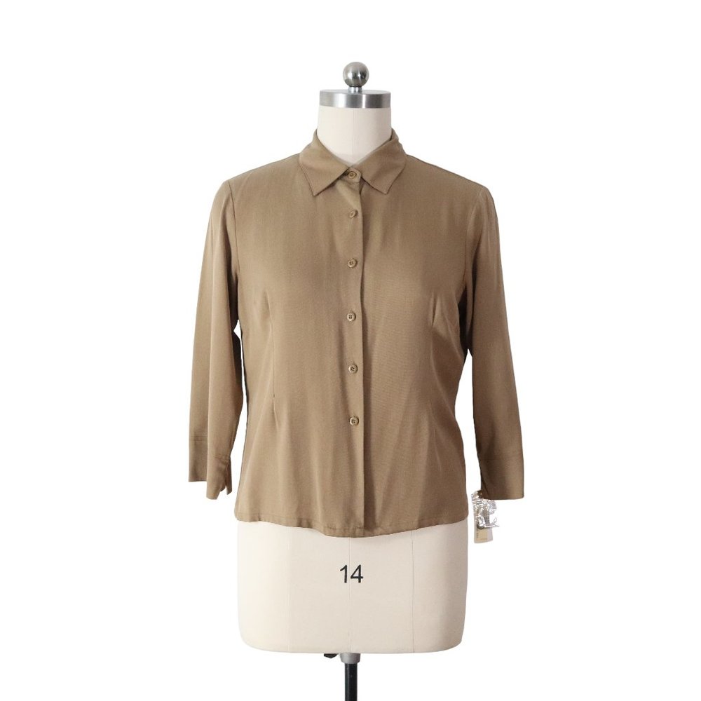 NWT pendleton tan tencel lyocell button up shirt L large womens blouse top NEW